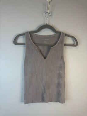 American Eagle Outfitters Taupe Ribbed V-Notch Tank Top